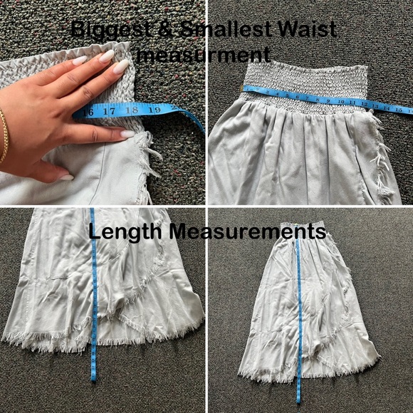 Pastel Baby Blue High Waisted Stretch Midi Maxi Ruffle Frayed Hem Modest Skirt L - Picture 15 of 16